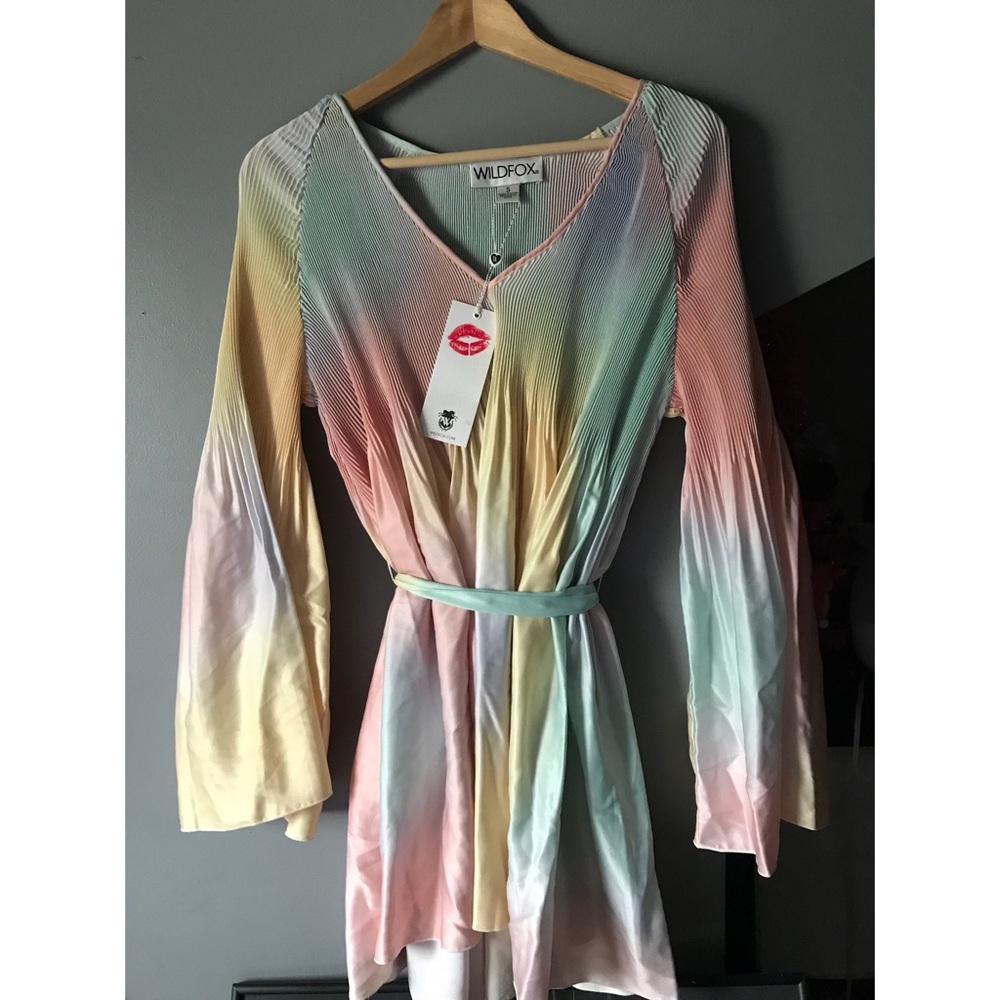 Pastel Rainbow Bell Sleeve Wildfox Mini Dress